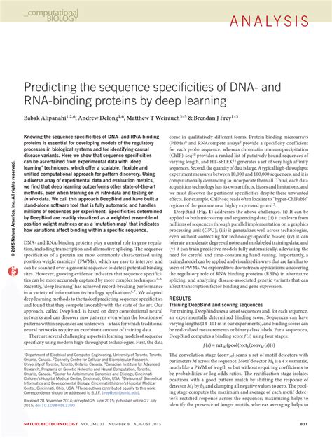 Pdf Predicting The Sequence Specificities Of Dna And Rna Binding Proteins By Deep Learning