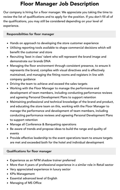 Floor Manager Job Description In Retail Operations Viewfloor Co