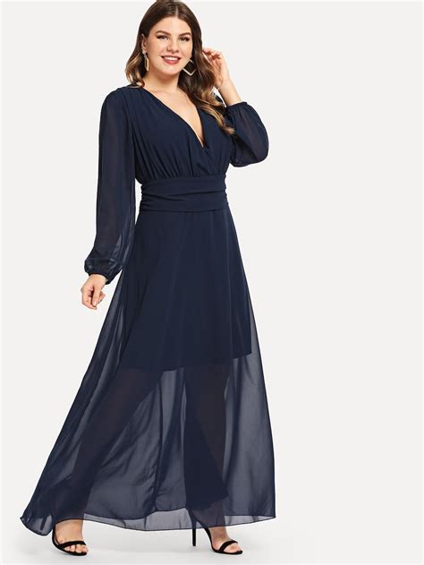 Plus Plunging Neck Solid Dress Shein Plus Size Long Dresses Nice Dresses Navy Dress Solid