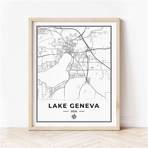 Lake Geneva Map Print Map of Lake Geneva USA Digital - Etsy