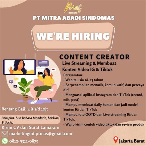 Lowongan Kerja Content Creator Di Pt Mitra Abadi Sindomas Jakartakerja