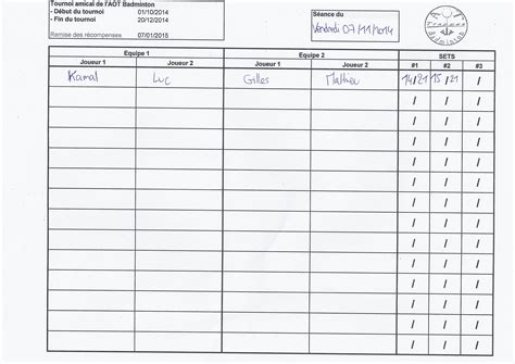 Feuilles De Match AOT Badminton