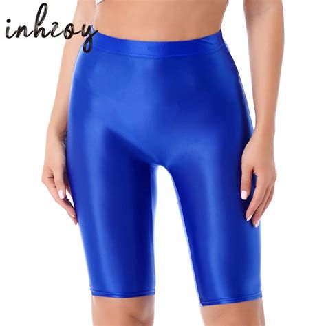 Women Glossy Fitness Shorts Sexy High Waist Workout Cheer Booty Dance