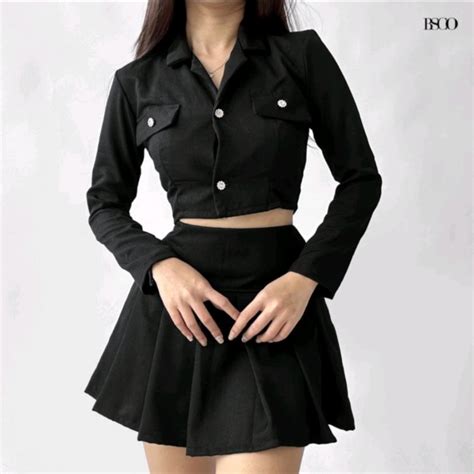 ONHAND BSCO WENDY KOREAN STYLE BLACK PLEATED SKIRT AND LONGSLEEVES TOP