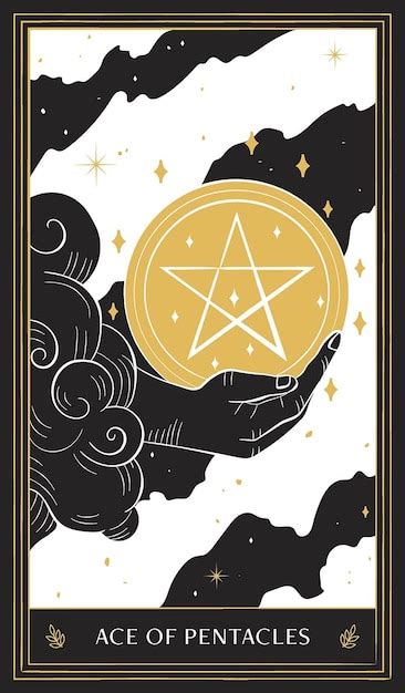 Premium Vector Ace Of Pentacles Tarot Card In Minor Arcana With Black