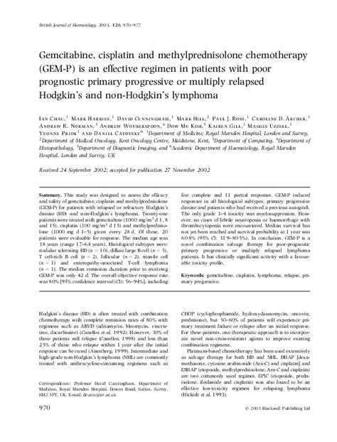 Pdf Gemcitabine Cisplatin And Methylprednisolone Chemotherapy Gem P