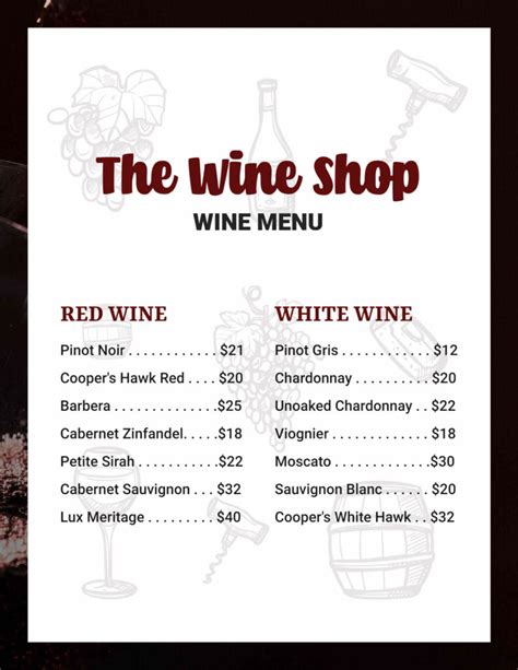 Free Customizable Wine Menu Templates