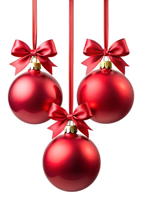 Three red christmas baubles with ribbons and bows, transparent 49096384 PNG