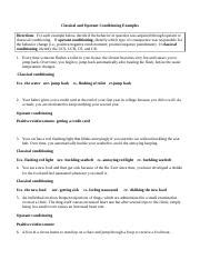 Classic And Operant Conditioning Examples S Docx Classical And