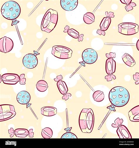 Kawaii Pink Seamless Pattern With Candies Repetitive Sweet Background