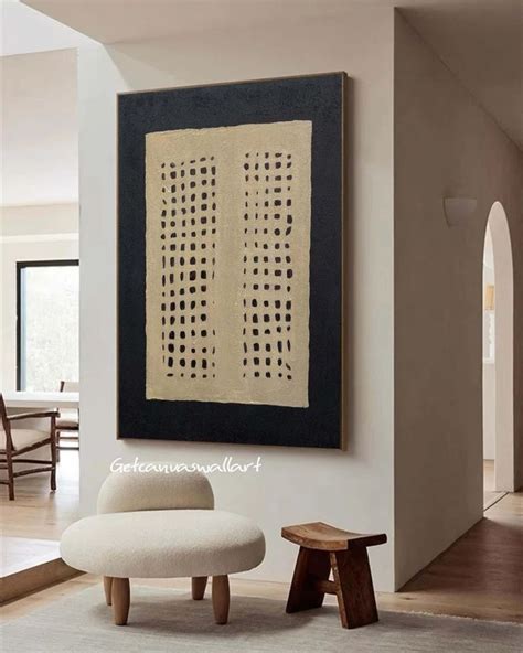 Large Wabi Sabi Wall Art Beige And Black Abstract Minimalist Painting