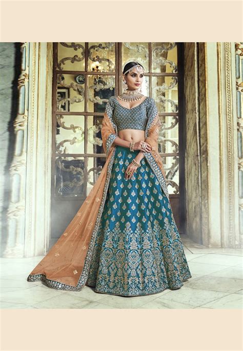 Teal Blue Satin Circular Lehenga Choli 5130