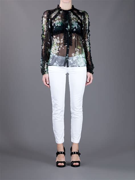 Lyst Dolce And Gabbana Ruffle Sheer Floral Print Blouse In Black