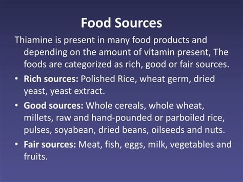 Vitamin B1 Thiamine Functions Food Sources And Deficiency Ppt Free Download