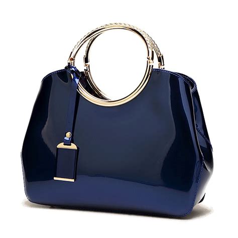 Womens Royal Blue Handbags Ladies Top Handle Bags Patent Leather