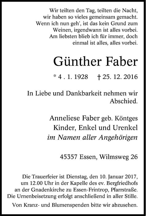 Traueranzeigen von Günther Faber Trauer in NRW de