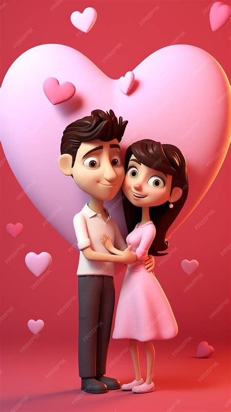 Premium Photo 3d Cartoon Couple In Love With Hearts Flying