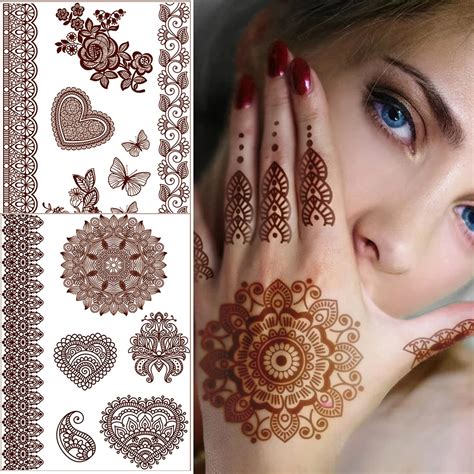 Amazon Henna Tattoos Sheets Brown Henna Temporary Tattoo