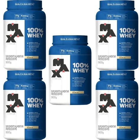 Kit 5x 100 Whey 900g Baunilha Max Titanium Otimanutri