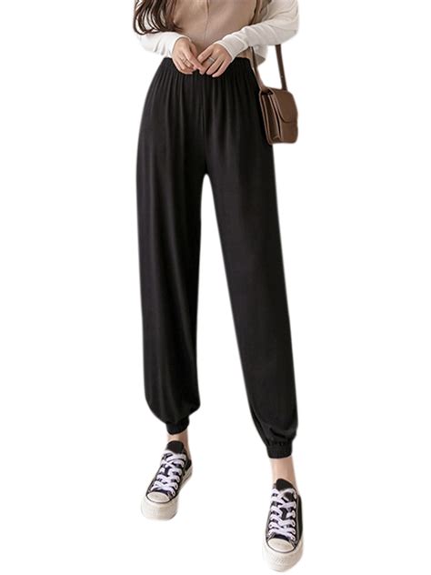 Lallc Women S Casual Elastic Waist Trousers Loose Jogging Bottoms