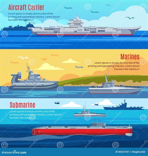 Naval Combat Ships Set Military Boats Ships Submarine Vector