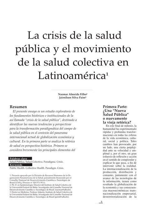 Pdf La Crisis De La Salud Pública Y El Movimiento De La Salud Colectiva En Latinoamérica