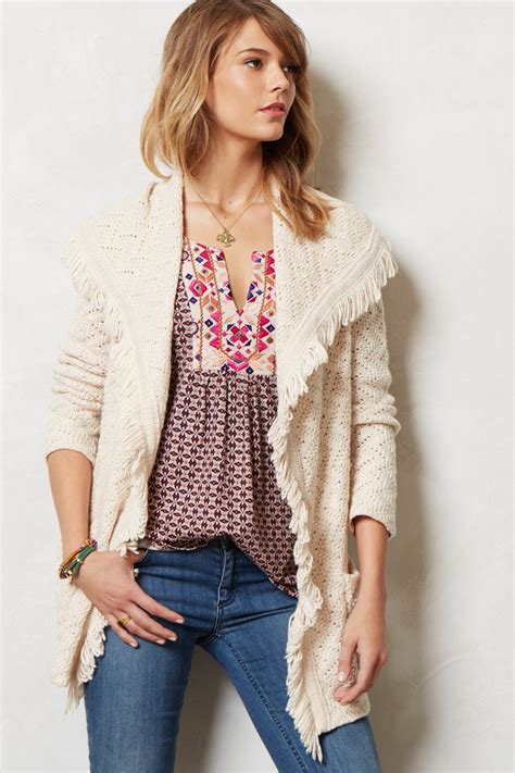 Anthropologie Chevron Cable Cardigan In White Cream Lyst