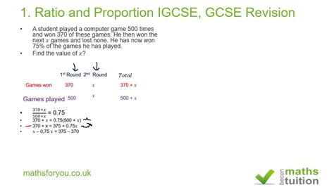 1 Ratio And Proportion Igcse Gcse Revision Youtube