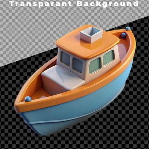 Premium PSD Boat Toy Cartoon Sticker On White Background