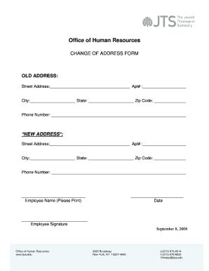 Fillable Online Jtsa Office Of Human Resources CHANGE OF ADDRESS FORM