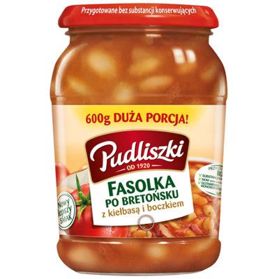 Pudliszki Fasolka po bretońsku z kiełbasą i boczkiem 600 g