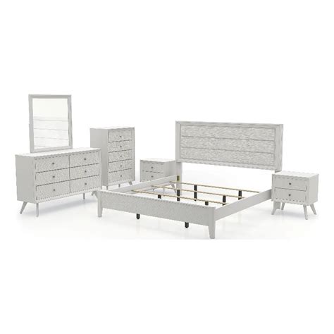 FOA Vrone 6pc White Wood Bedroom Set King 2 Nightstands Chest