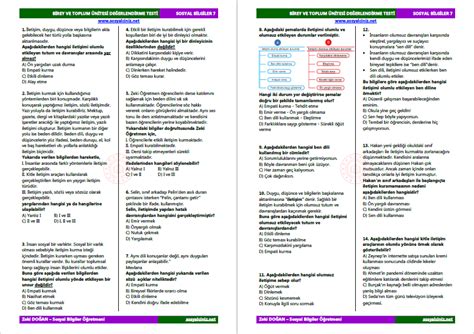 Sosyal Bilgiler Birey Ve Toplum Nite Testi Sosyal Bilgiler