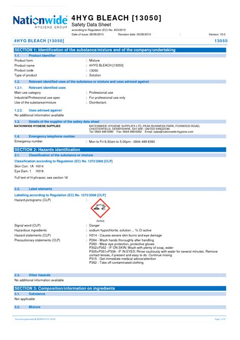 Bleach Msds Printable Labels