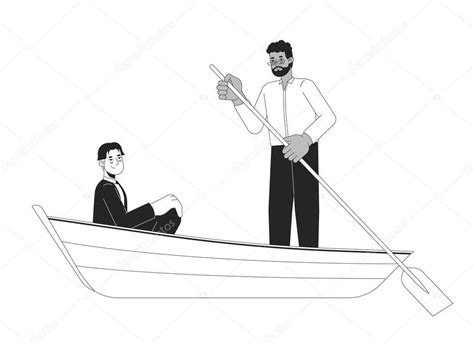 Interracial gay los hombres en romántico barco paseo en blanco y negro D línea de dibujos