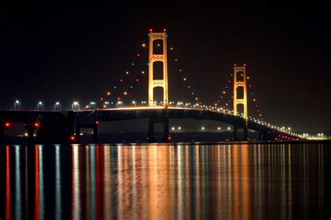 Mackinac Bridge at Night Picture Puzzle | Handmade Michigan