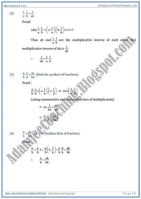 Real And Complex Number Systems Definitions And Formulae Mathematics