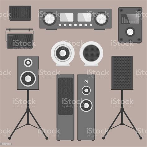 Home Sound System Stereo Flat Vector Music Loudspeakers Player