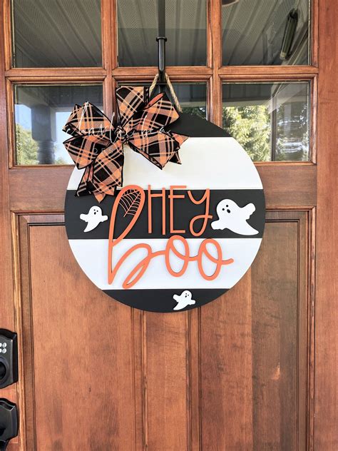 Halloween Door Sign Halloween Wreath Hey Boo Sign Black And White