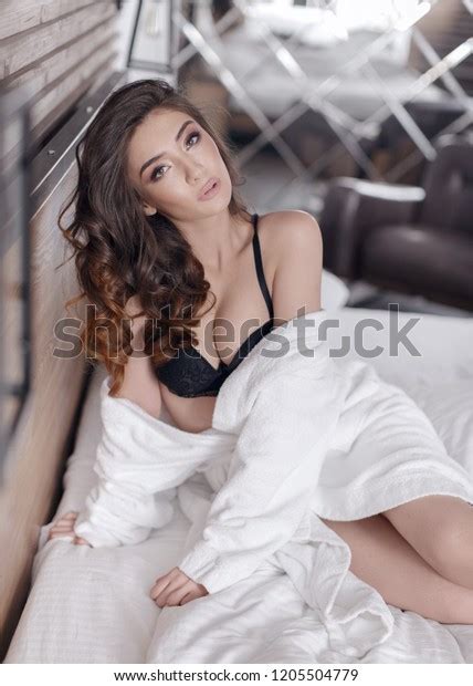 Sexy Brunette Black Lingerie On White Stock Photo Shutterstock