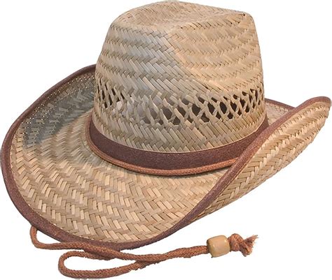 Top Brand Natural Straw Cowboy Hat 56cm Brown Trim Uk