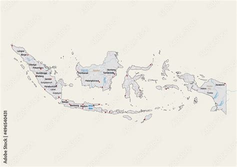 Isolated map of Indonesia with capital, national borders, important ...