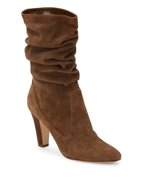 Lyst Manolo Blahnik Artesina Suede Slouchy Mid Calf Boots In Brown