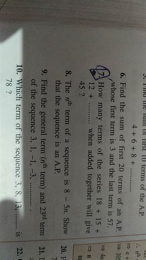 4 6 8 6 Find The Sum Of First 20 Terms Of An A P Whose First Term Is 3