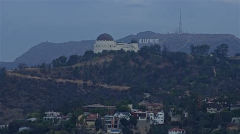 76k Stock Footage Aerial Video Flying By Griffith Observatory To