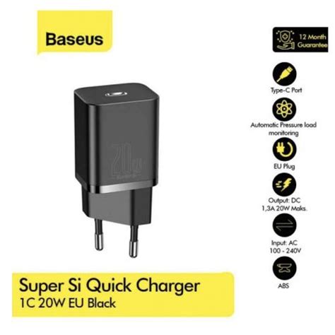 Baseus Chargeur Mural Rapide Super Si 1C USB Type C 20 W Power Delivery