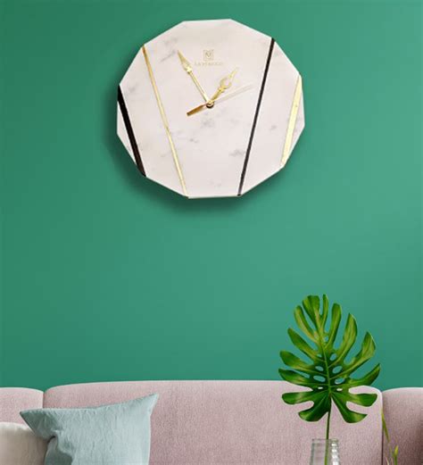 Buy White Round Marble Dodecagon Wall Clock By Marbleous Online