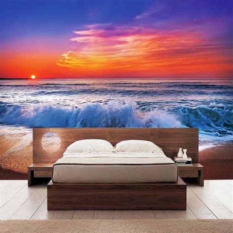 D Hand Painting Sea Sunset Wall Murals For Living Room Scenery