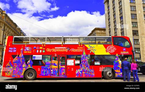 Brightly Decorated Sightseeing Double Decker Open Top Bus In The City