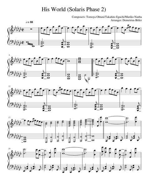 His World Solaris Phase Sonic Sheet Music For Piano Solo